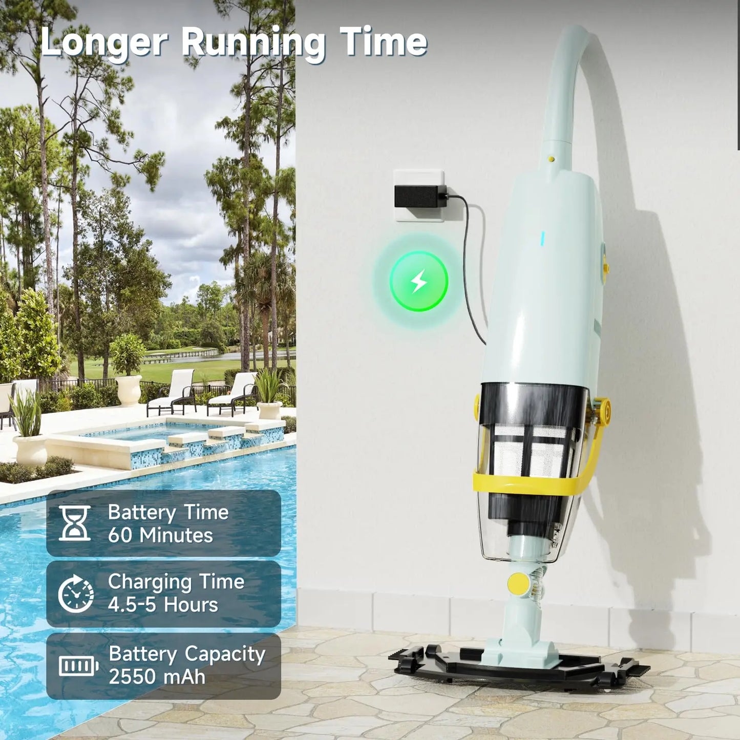 Blossom YM-S1-03 Pool Vacuum Cleaner Rechargeable Cordless Handheld Pool Spa Cleaner for Spas Small Pools Clean Sand and Debris