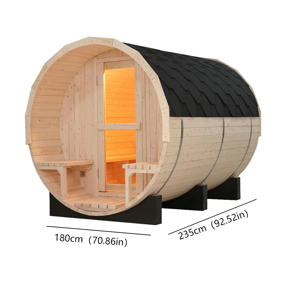 High Quality Outdoor Wet Steam Solid Wood Pine Barrel Sauna Room with Stove
