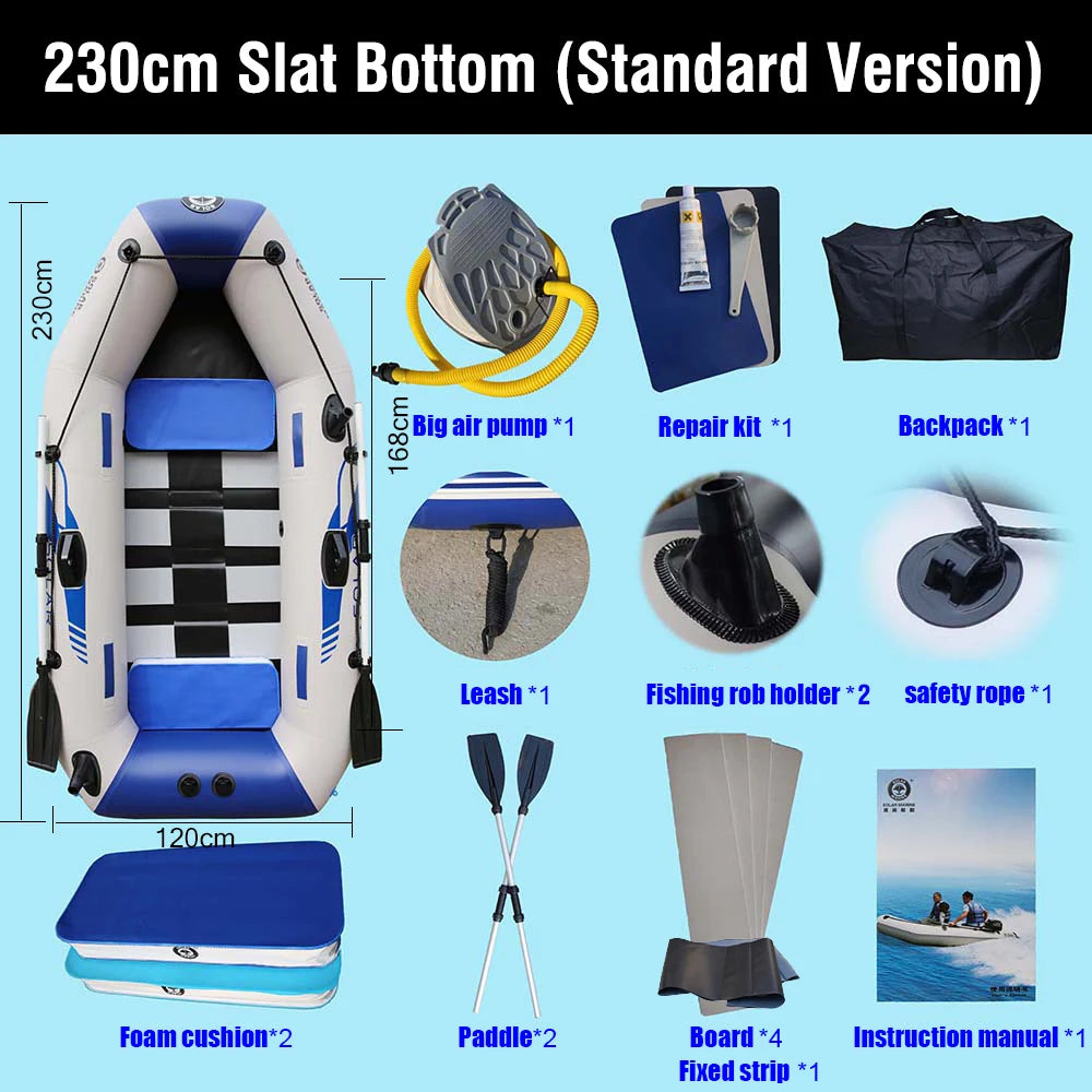 Hot Selling Solar Marine B230-1 230 CM 3 People PVC Inflatable Kayak Canoe Wooden Floor Fishing Boat With Oar Accessories