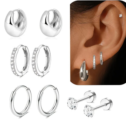 4 Pairs Stainless Steel Earrings Set for Women Gold Plated Jewelry CZ Fashion Hoop Earrings Perfect for Daily Wear or Gifting