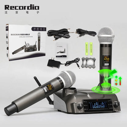 GAW-210 2021 New Magnetic Induction Charging Wireless Microphone UHF Microphone One for Two KTV Family Performance