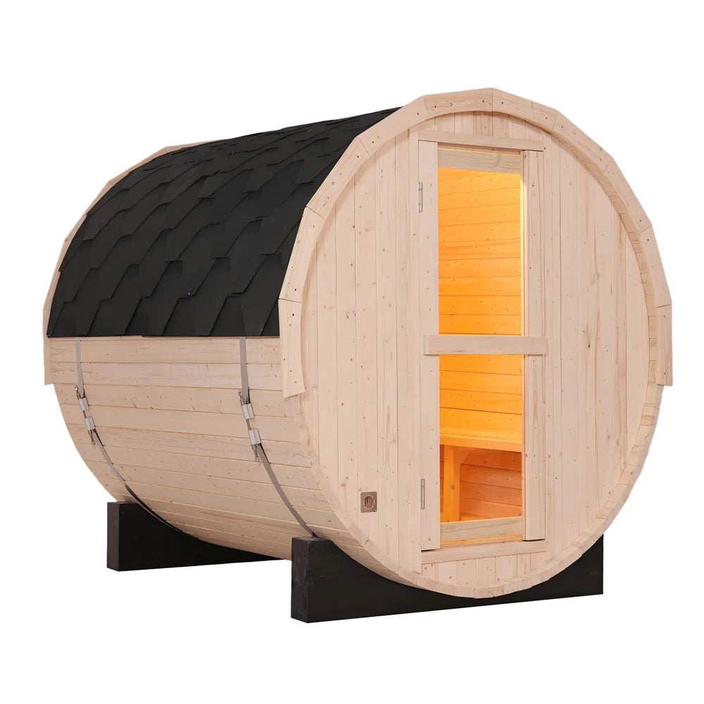 4-Person Outdoor Barrel Sauna Kit - Easy Assembly Backyard Spa in Premium White Pine