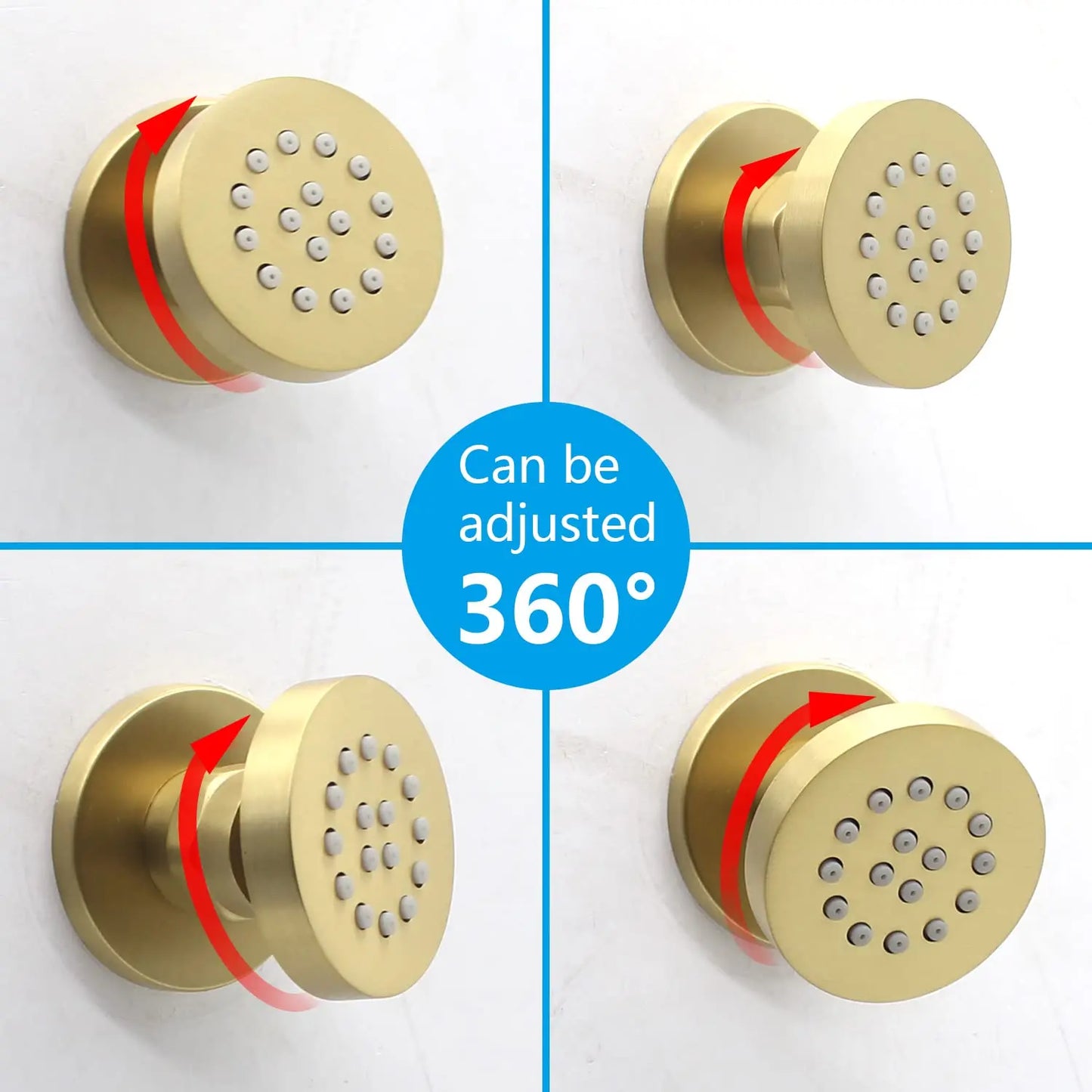 Brass Round Shower Body Spray Jets 6 Pack,2 Inch Brushed Gold Rain Shower Head Wall Mount Rainfall Shower Head Sprayer