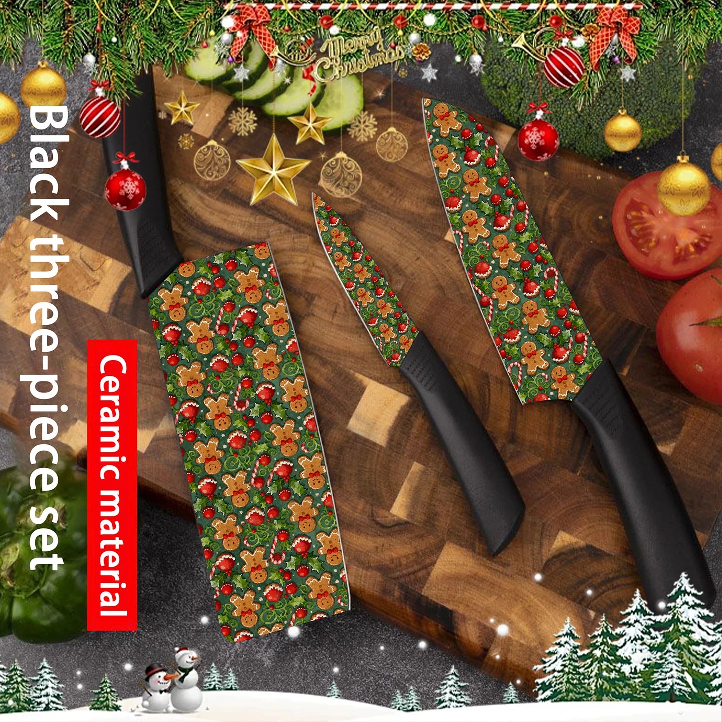 3-Piece Christmas Gingerbread Man Ceramic Knife Set Kitchen Sharp Durable Manufacturers That Drop Shop Through Shopify