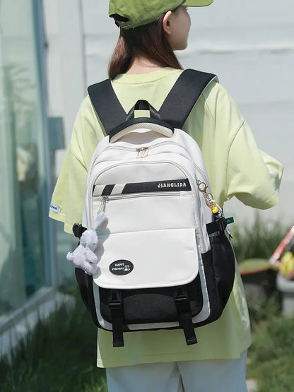 Junior High School College Girls' Large Capacity Backpack Grade 3-6 Elementary Students' High Quality Waterproof Striped