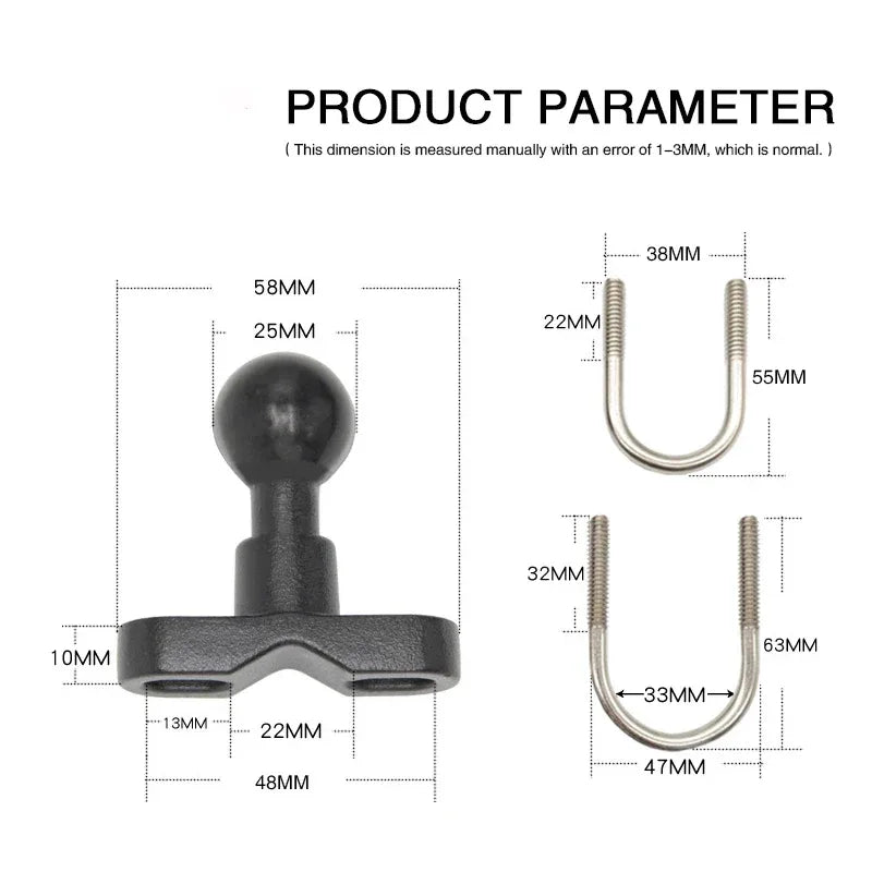 Grip U Bolt Base Ball Mounts Motorcycle Bike Stand Holder Phone Moto Aluminum Flexible Waterproof Bicycle Phone Holder for Ram