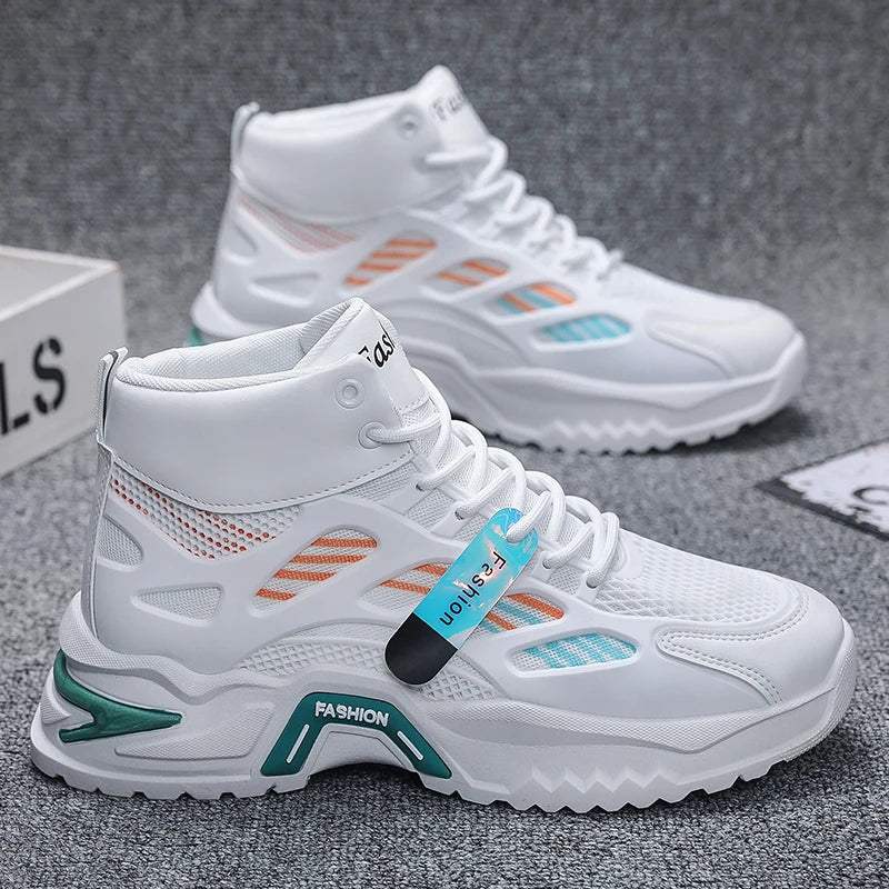 Men's Casual High-Top Sneakers PU  Mesh Breathable Upper with Large Dad Rubber Sole Anti-Slip Slip-Resistant Features Flexible