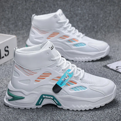Men's Casual High-Top Sneakers PU  Mesh Breathable Upper with Large Dad Rubber Sole Anti-Slip Slip-Resistant Features Flexible