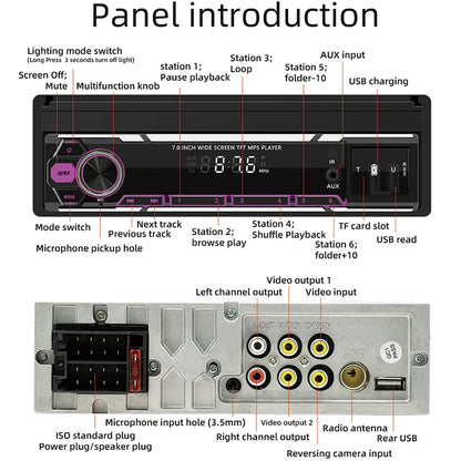 7" Wireless Android 10.0 Car MP5 Player Dashboard Manual Control /SD/RDS/USB/RED Function LCD Screen Amplifier RGB