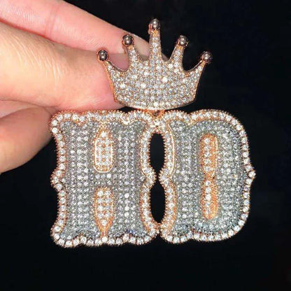 TBOO Crown Pendant Gold Plated 925 Silver Emerald Cut Moissanite Letter Charm Luxury Hip Hop Jewelry Unisex Gift for Lover
