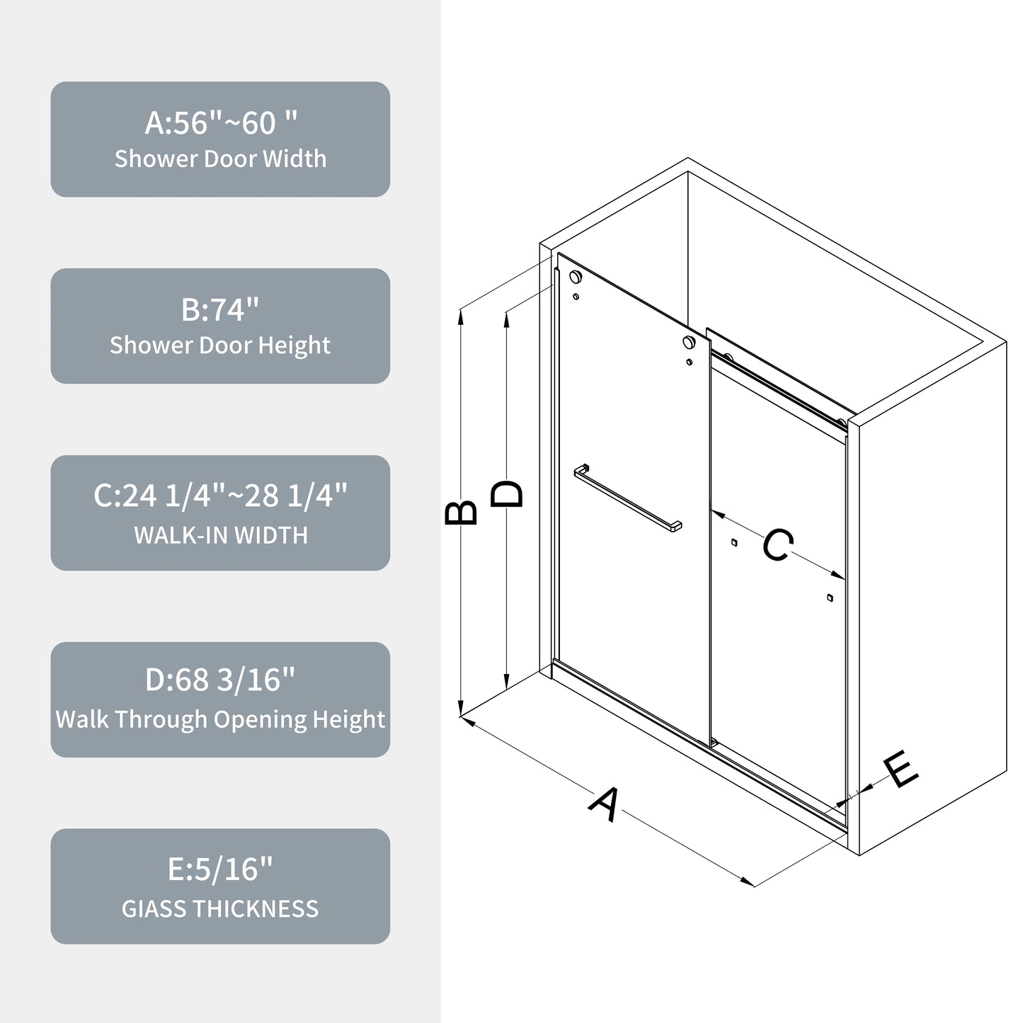 Polished Chrome Double Sliding Shower Door, 5/16" Nano-Coated Tempered Glass & 36K-Cycle Tested Hardware