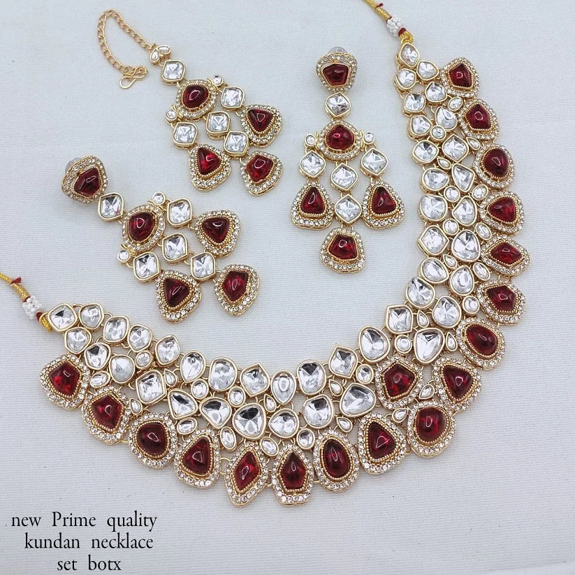 Trending Fancy Collection Gold Plated Ethnic Kundan & Pearl Necklace Set for Wedding and Party Unique Designed Women's Jewelry