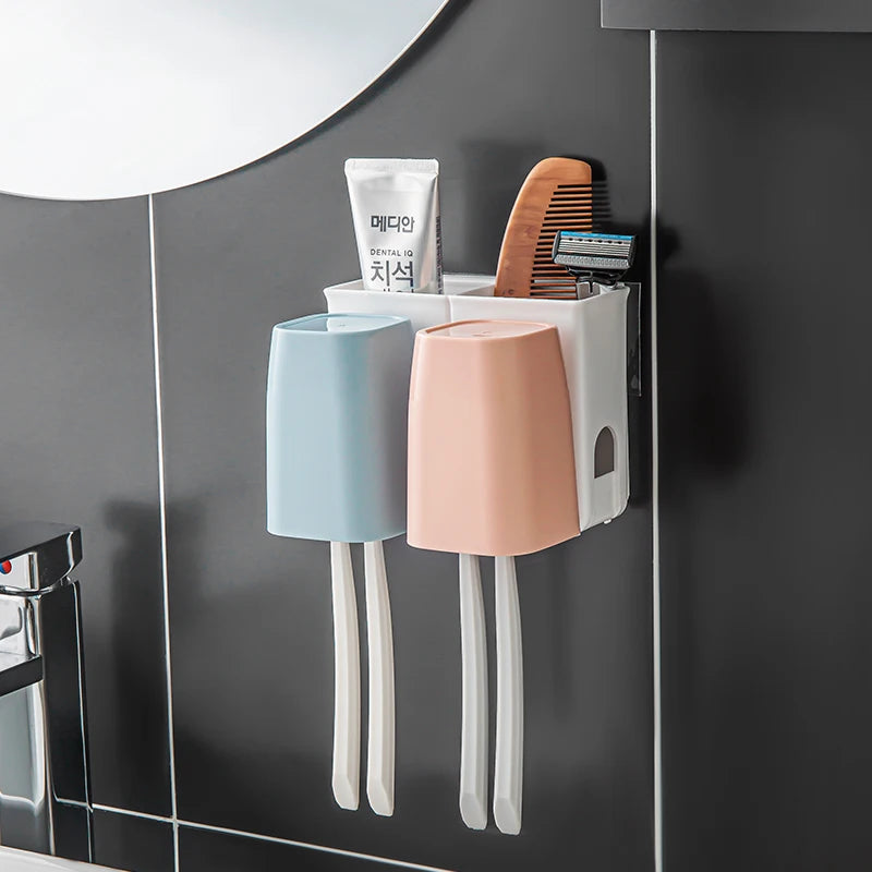 Toothbrush Storage Rack, Bathroom, No Punching Four Mouthed Wash Cup, No Punching Set