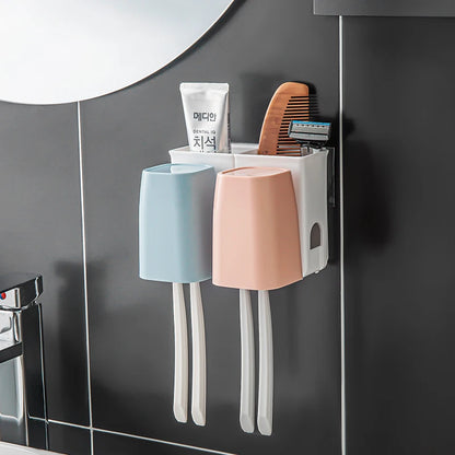 Toothbrush Storage Rack, Bathroom, No Punching Four Mouthed Wash Cup, No Punching Set