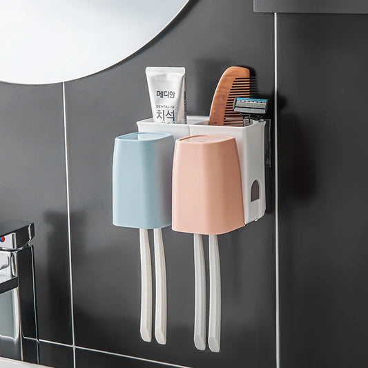 Toothbrush Storage Rack, Bathroom, No Punching Four Mouthed Wash Cup, No Punching Set by PDG ibma