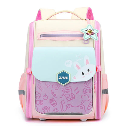 Ultra-Light Female Student Backpack Waterproof Fashion 1-4-6 Grade Contrast Color Ridge Protection Burden Reduction for Primary