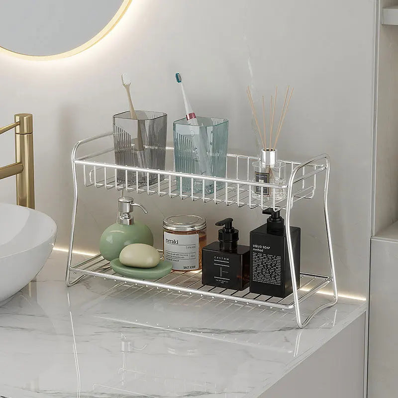 Multifunctional Countertop Stand Stainless Steel Home Storage Rack Mug Cosmetic Spice Organizer for Bathroom Kitchen Livingroom
