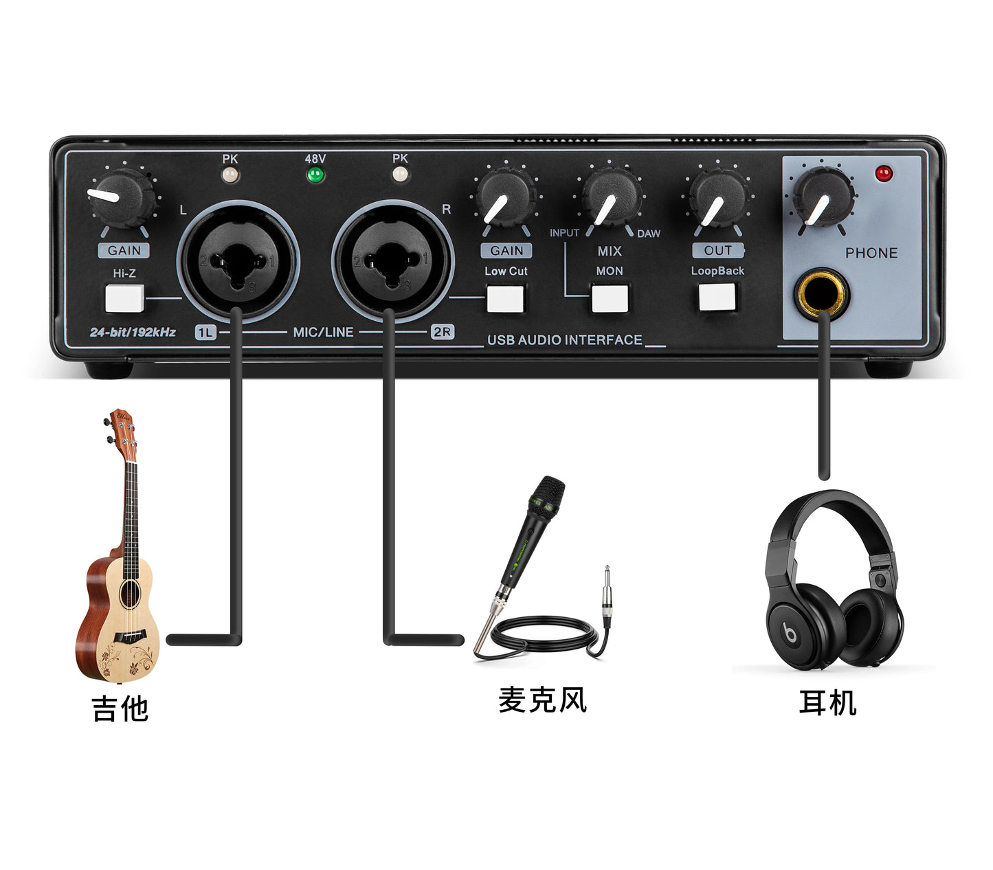 GAX-MD22P 2 in 2 Out Studio Recording Usb Audio Interface for Guitar
