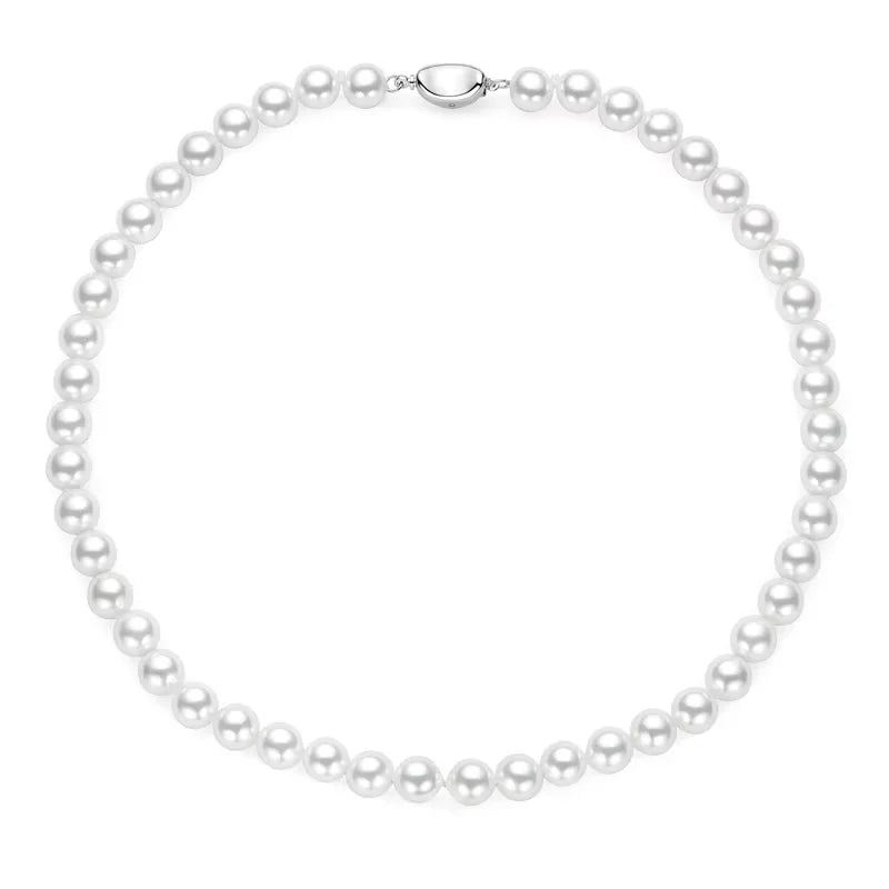 Fast Shipping From US Warehouse Bohemian Stylish 925 Silver 6mm/8mm Shell White Pearl Beads Necklace Jewelry for Women Gift