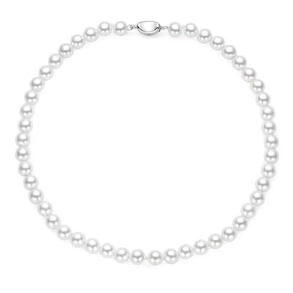 Fast Shipping From US Warehouse Bohemian Stylish 925 Silver 6mm/8mm Shell White Pearl Beads Necklace Jewelry for Women Gift