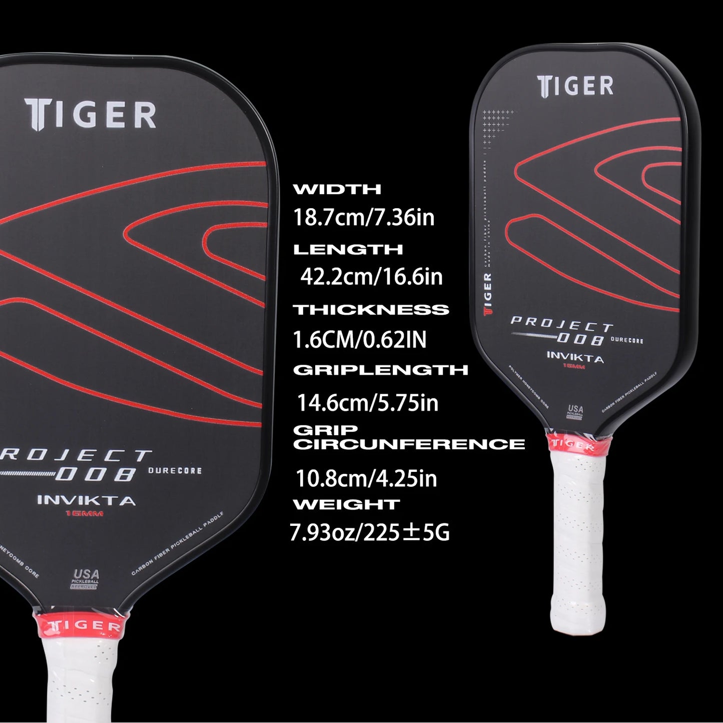 Pickleball Racket Carbon Fiber Surface Polypropylene Honeycomb Core USAPA Approved Portable Outdoor