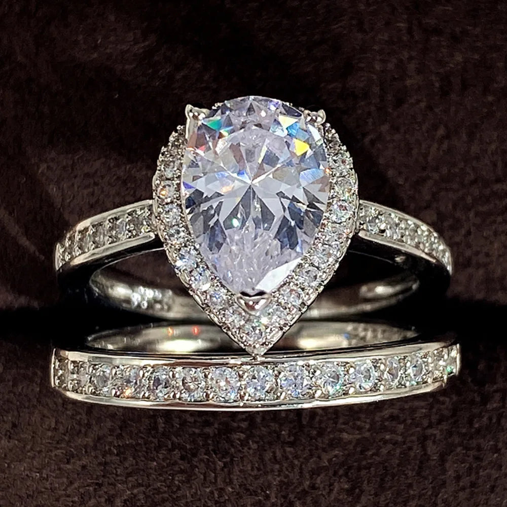 White Gold Pear Cut Diamond Women's Classic Engagement Ring D Color with Side Diamonds DS-RC26