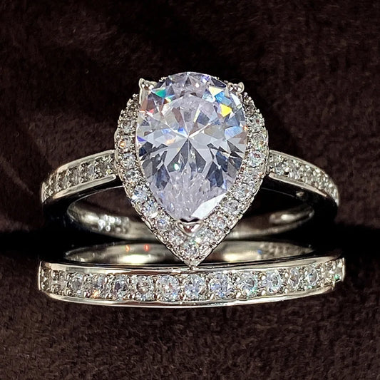 White Gold Pear Cut Diamond Women's Classic Engagement Ring D Color with Side Diamonds DS-RC26 by PDG ibma