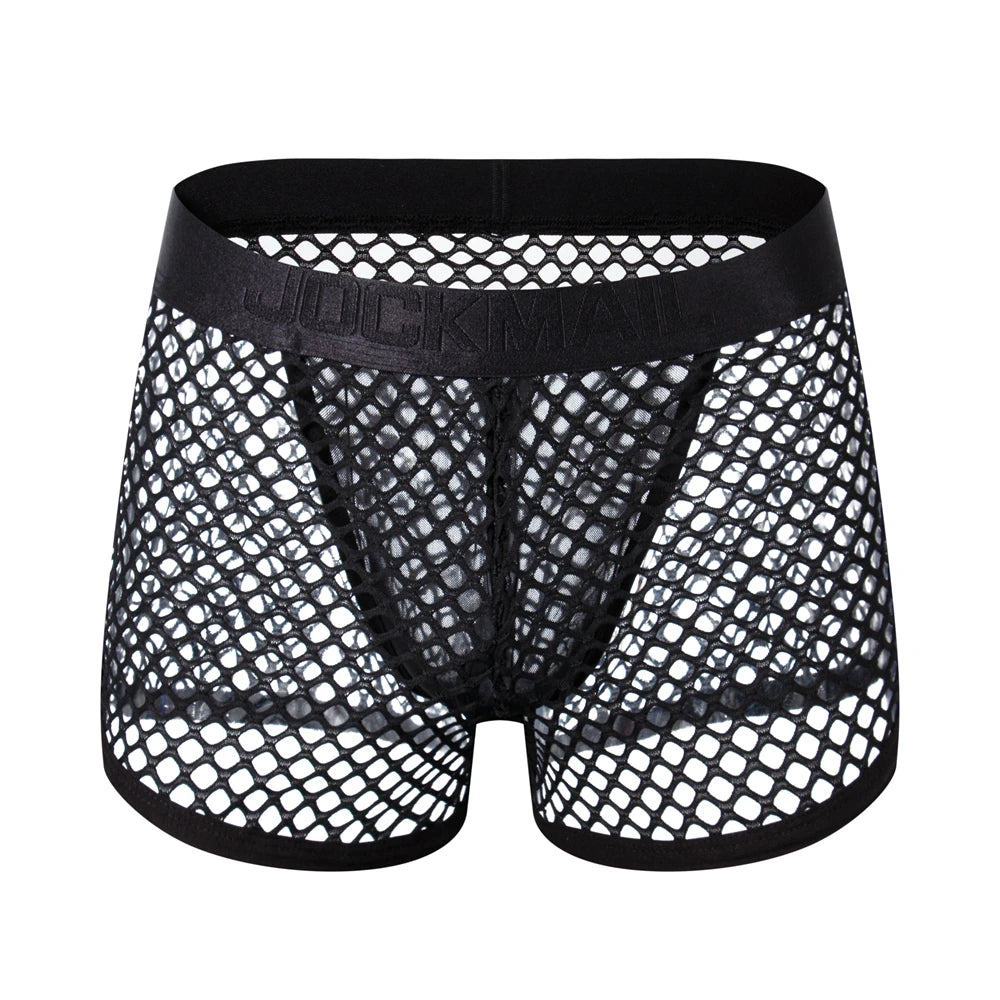 Boxer Sexy Breathable Knitted Big Mesh Translucent Fashionable Erotic Men's Trunks Underwear Daily Casual Home Wear Shorts