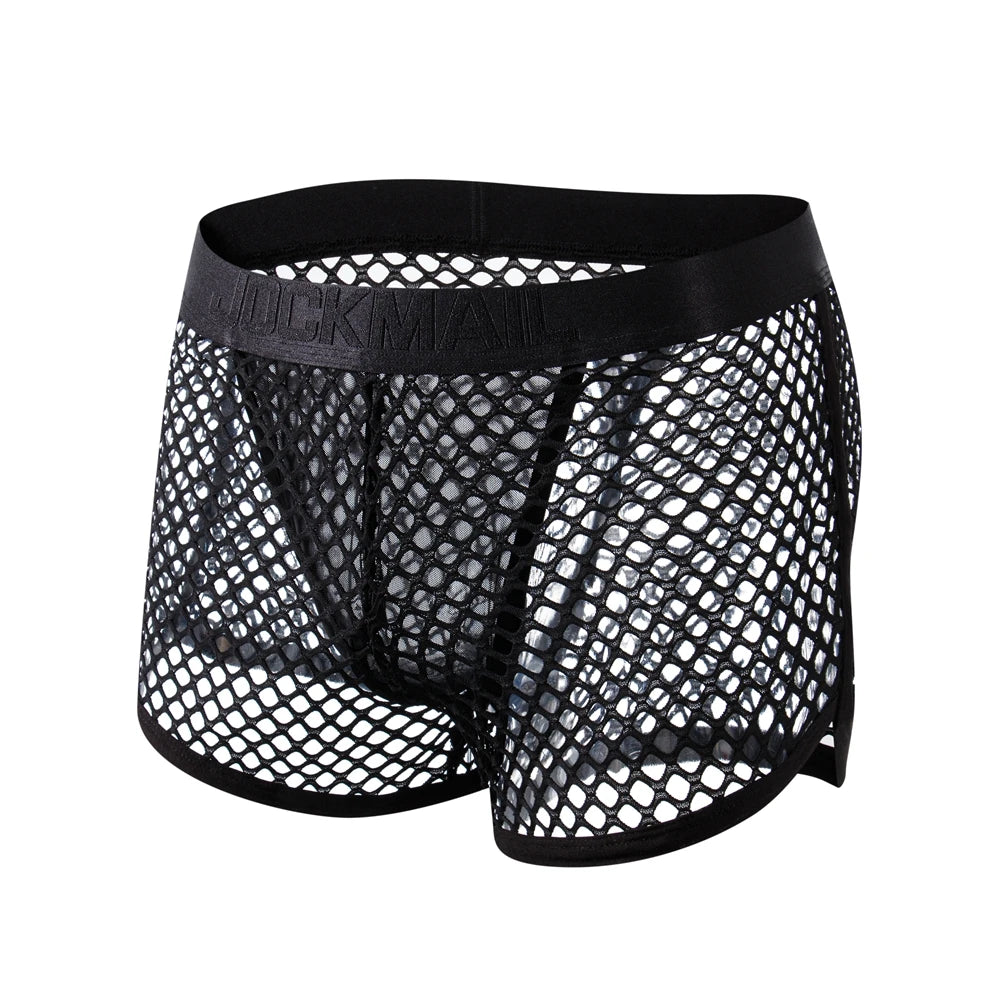 Boxer Sexy Breathable Knitted Big Mesh Translucent Fashionable Erotic Men's Trunks Underwear Daily Casual Home Wear Shorts