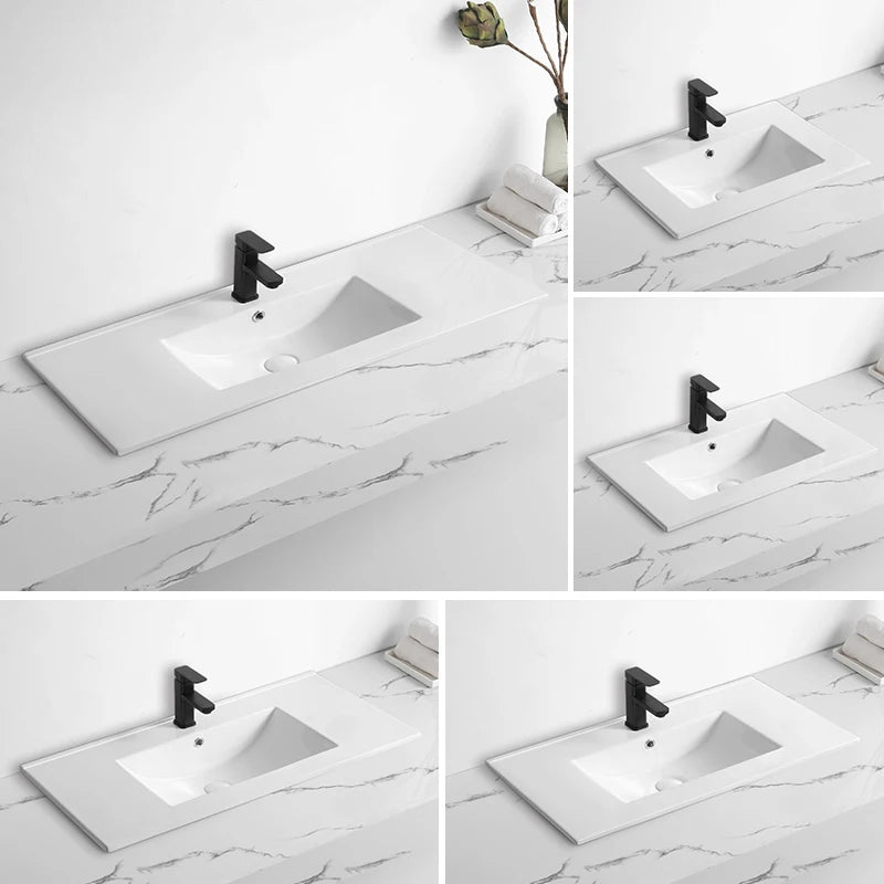 Modern 500mm Integrated White Ceramic Rectangular Top Vanity Bathroom Sink Joystick Handle Single-Hole Stone Thin Edge Basin