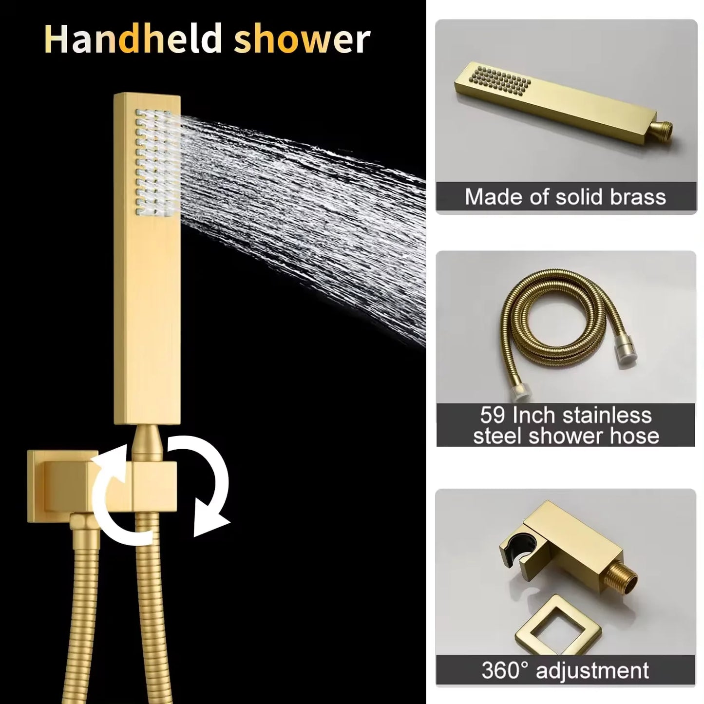 12 Inches Temperature Display Brushed Gold Shower System Rainfall Shower  Faucet Set Mixers