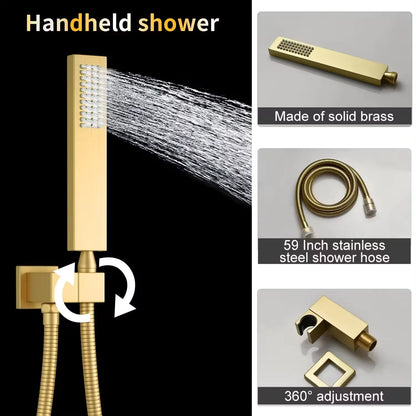 12 Inches Temperature Display Brushed Gold Shower System Rainfall Shower  Faucet Set Mixers