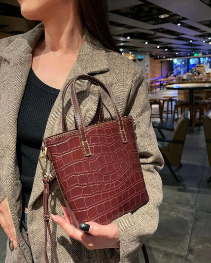 Luxury Ladies Casual Handbags Women'S Embossed Crocodile Genuine Cowhide Leather Tote Bucket Crossbody Shoulder Bag Purses