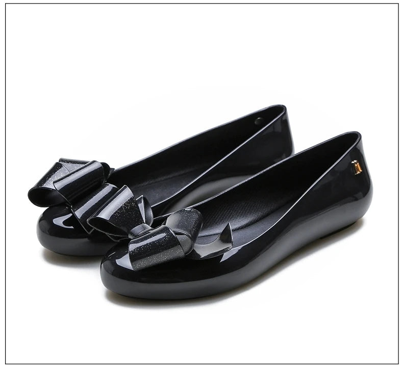Design Big Butterfly Knot Melissa Women Flat Mules Sandals High Quality Cozy Patent Leather Pointed Toe Back Strap Shoes
