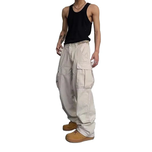 2025 Six Pocket Mens Outdoor Pant Nylon Hip Hop Baggy Pants Straight Beige Tactical Cargo Unisex Cargo Pants Men