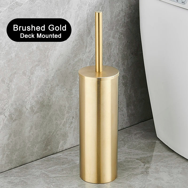 Bathroom Black Gold 304 Stainless Steel Toilet Brush Set Toilet Bowl Cleaner Brush and Holder Cleaning Tool Standing