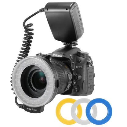 RF-550D 48pcs Macro LED Ring Flash Bundle with 8 Adapter Ring for Canon Nikon Pentax Olympus Panasonic DSLR Camera Flash  HD 130