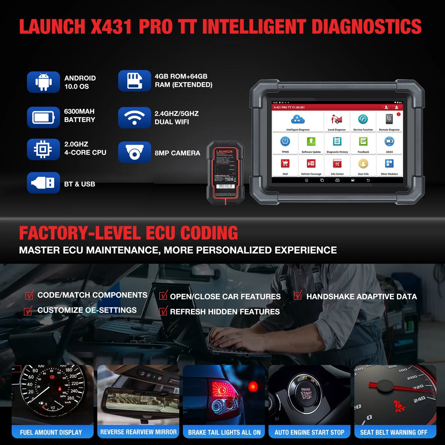 Launch X431 PRO TT Full System Diagnostic Tool Machine for All Cars OBD2 Scanner 2 Years Free Update