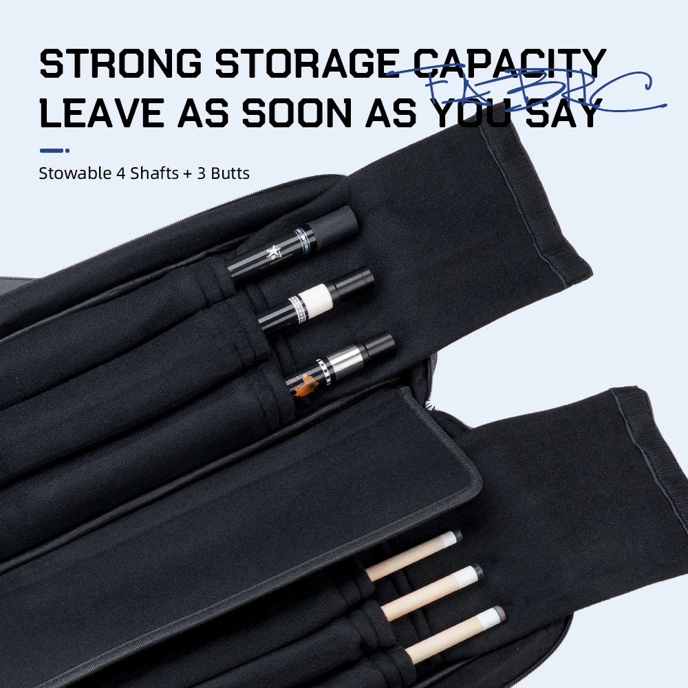 KONLLEN Billiard 7 Holes 3*4 Pool Cue Case Bag 3Butts 4Shafts Oxford Canvas Black/Blue 1/2 Rod Box 1.3kg