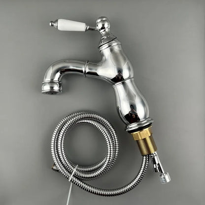 Brass French Retro Style Pull-Out Basin Faucet Hotel Bathroom Cabinet Ceramic Handle Hot and Cold Mixer Tap  BF0428