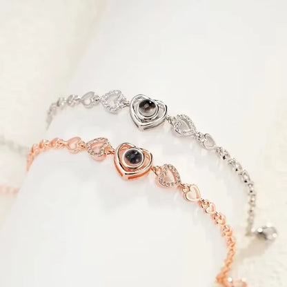 Dropship Jewelry Personalized Custom Photo Projection Heart-shaped Bracelet Titanium Steel Gold Plated Zircon Bracelet