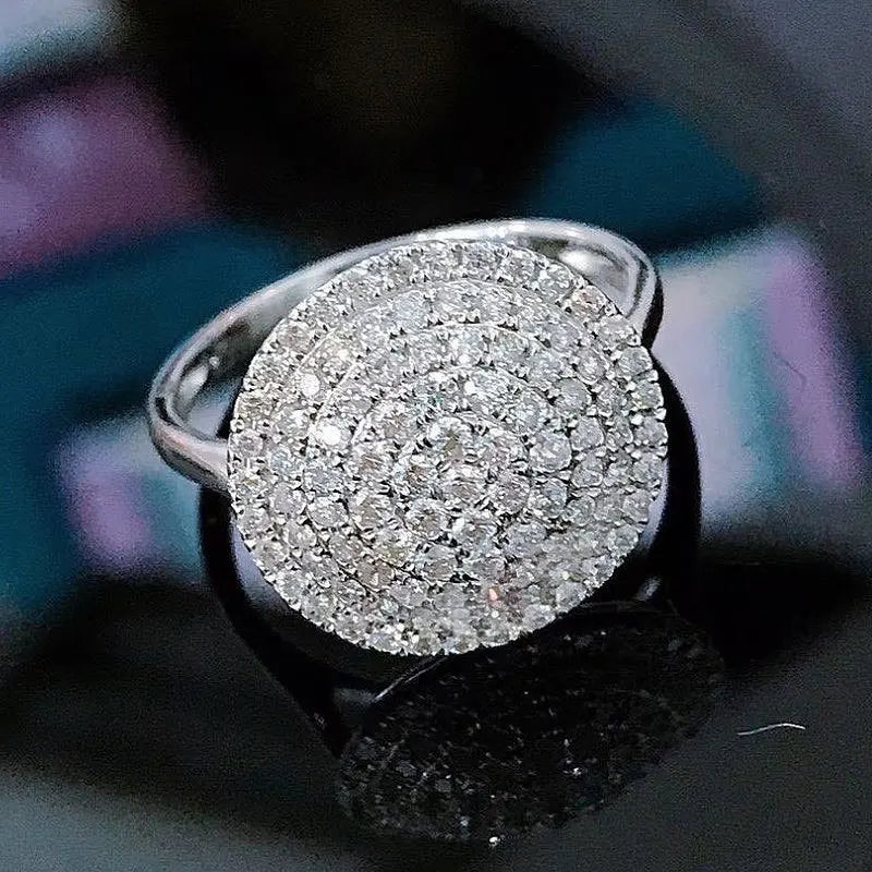 Q029 Cocktail Ring For Women 925 Silver Round Brilliant Cut Crystal Rhinestone Pave Setting Party Jewelry