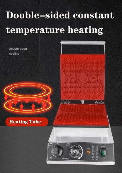 Stainless Steel Belgian Waffle Maker Machine Commercial 4 Grid Round Waffle Pancake Machine