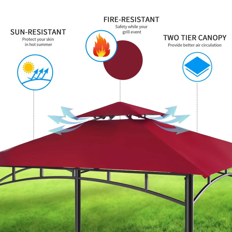 1 Piece MOQ Promotional Gazebo Collection Side Awnings Shelves 2-Tier Patio BBQ Grill Gazebo Canopy 5x8 Ft. Red for Barbecue