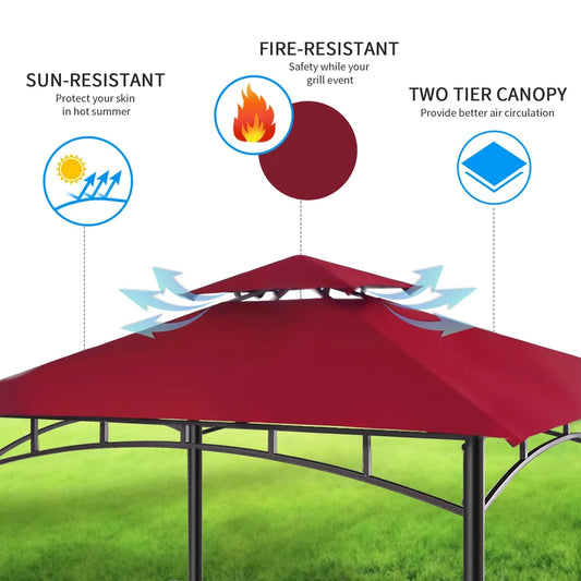 1 Piece MOQ Promotional Gazebo Collection Side Awnings Shelves 2-Tier Patio BBQ Grill Gazebo Canopy 5x8 Ft. Red for Barbecue