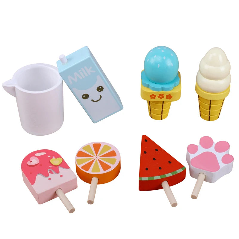 Children's Fun Simulation Fruit Popsicle Ice Cream Wooden Kitchen Toys Children's Parent-child Interactive Family Play