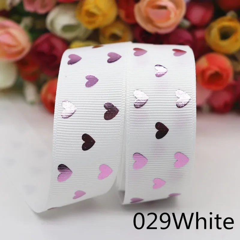 5 Yards 1" 25MM Valentine's Day Pink Gold Heart-Shaped Printed Ribbon For Hair Bows DIY Crafts Handmade Accessories M20012103
