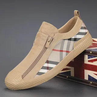 2025 Spring New Men's Flat Casual Canvas Shoes Side Zipper Slip-On Sneakers