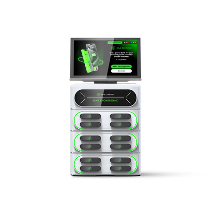 Hot Selling 12-Slot Mobile Charging Station with 10.1-Inch Touch Screen Built-in POS Card Reader Rental & Sharing Power Bank