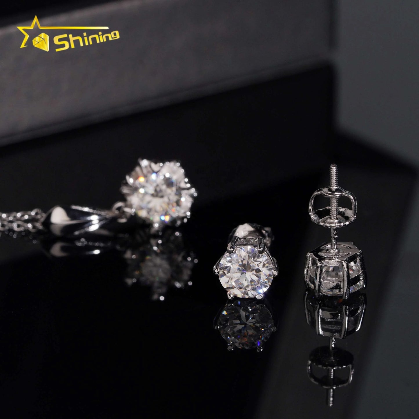 Local Stock Fast Shipping Women Fine Jewelry 925 Silver 6.5mm Moissanite Necklaces Earrings Set